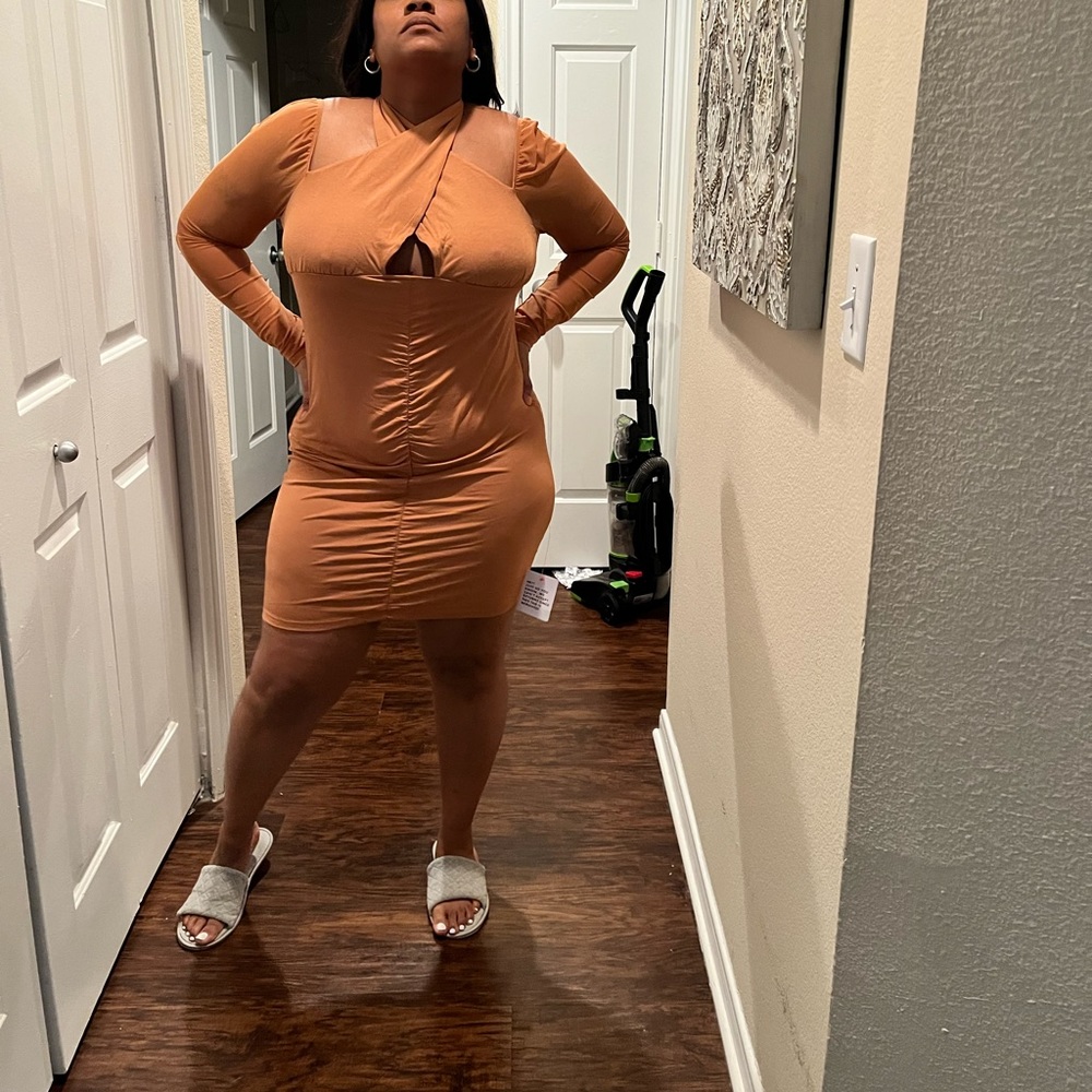 ASOS tan runched dress